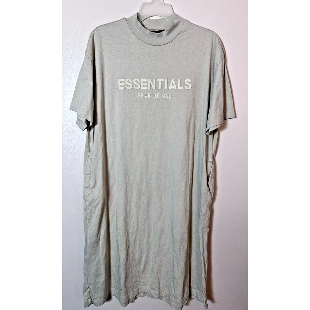 Fear of God Essentials Mock-Neck T-Shirt Dress Size XS‎ Tan Pockets Oversized